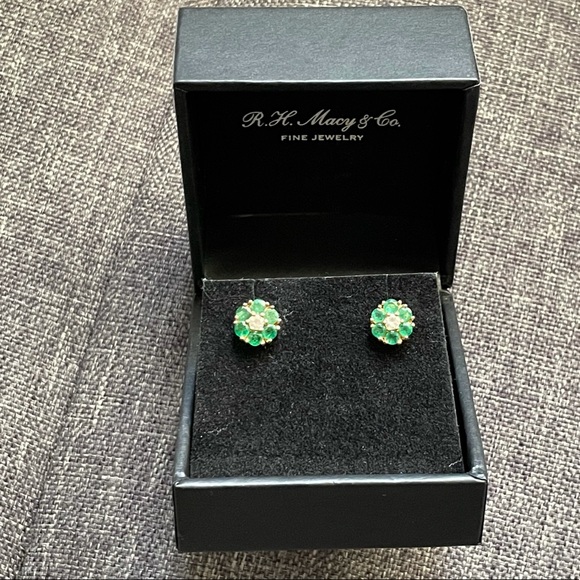 Emerald Flower Stud Earrings in 14k Gold + Emerald Gemstones Green  $950 - Picture 13 of 16